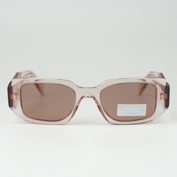 NEW Prada PR17WS 19Q10D Transparent Peach Brown Rectangle Unisex Sunglasses - Picture 4 of 12